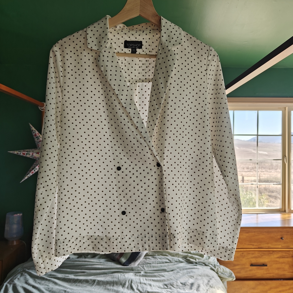 Topshop Cream and Green Cross Blouse